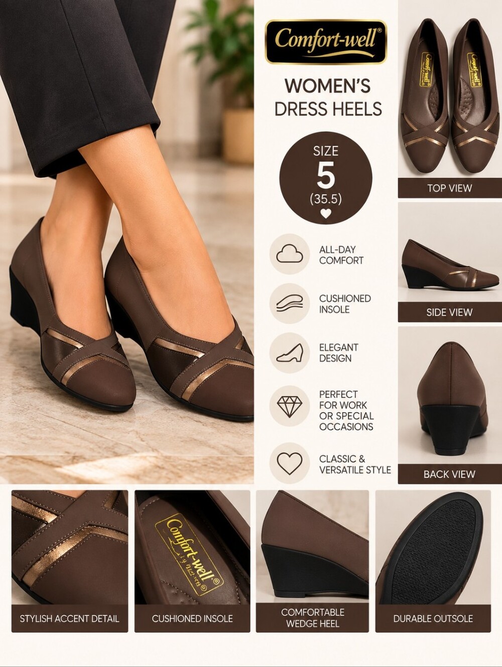 New Comfort well beacon Women's size 5 brown heels #36